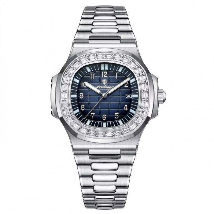 Ceas Barbatesc Poedagar Quartz Elegant Casual – Brățară și Carcasă din Oțel Inoxidabil, Cadran Albastru, Indici Luminoși [1]