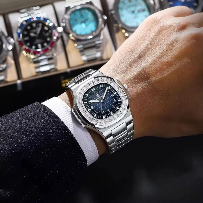 Ceas Barbatesc Poedagar Quartz Elegant Casual – Brățară și Carcasă din Oțel Inoxidabil, Cadran Albastru, Indici Luminoși [2]