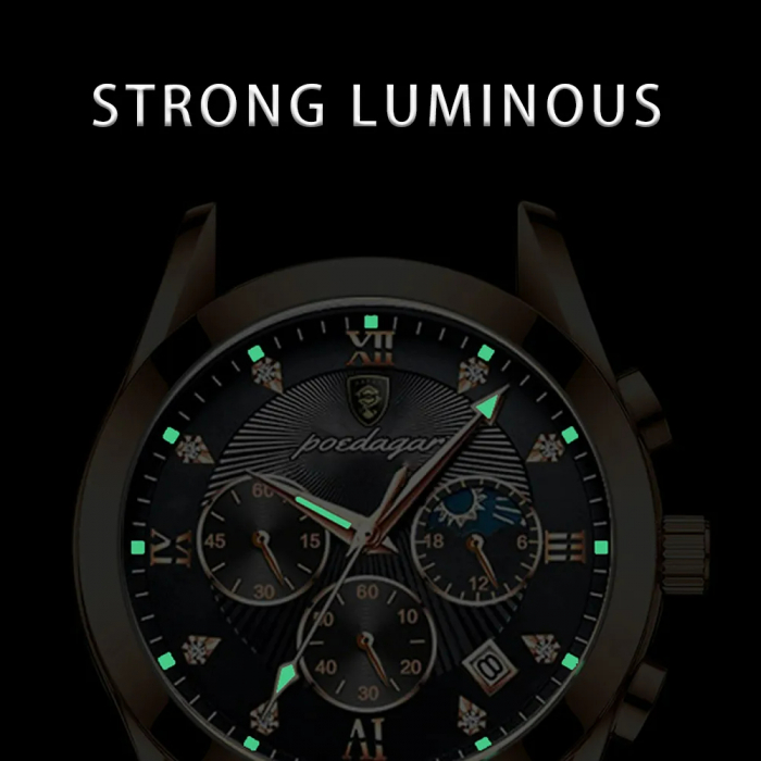 Ceas barbatesc Poedagar Quartz Indici luminosi Analog Piele Maro [4]