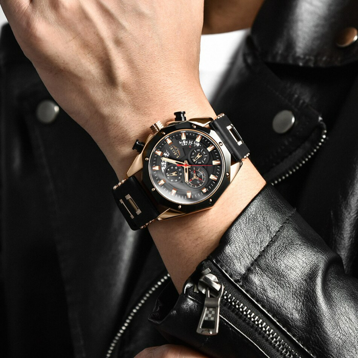 Ceas barbatesc Silicon Quartz Cronograf Cronometru Afisare data [2]