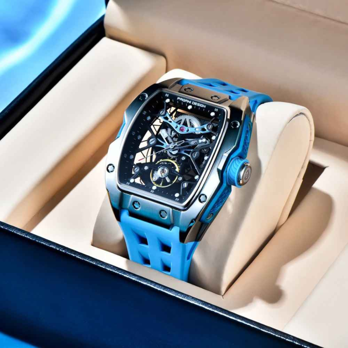 Ceas skeleton bărbați PAGANI DESIGN PD-YS018, 42 mm, mecanism S X5021, safir, curea fluororubber, design modern [2]