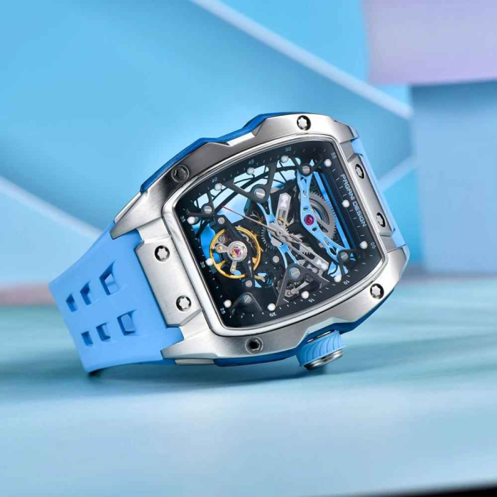 Ceas skeleton bărbați PAGANI DESIGN PD-YS018, 42 mm, mecanism S X5021, safir, curea fluororubber, design modern [7]