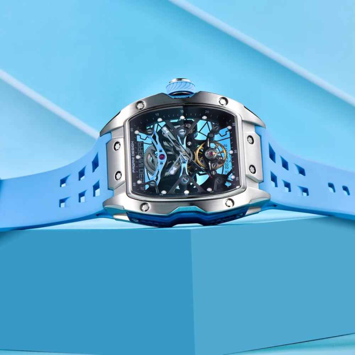 Ceas skeleton bărbați PAGANI DESIGN PD-YS018, 42 mm, mecanism S X5021, safir, curea fluororubber, design modern [5]