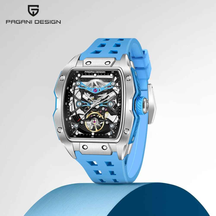 Ceas skeleton bărbați PAGANI DESIGN PD-YS018, 42 mm, mecanism S X5021, safir, curea fluororubber, design modern [4]