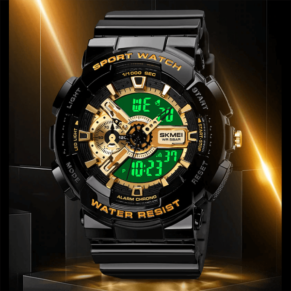 Ceas barbatesc SKME Dual Time cu cronometru, Temporizator, Data, Alarma [4]