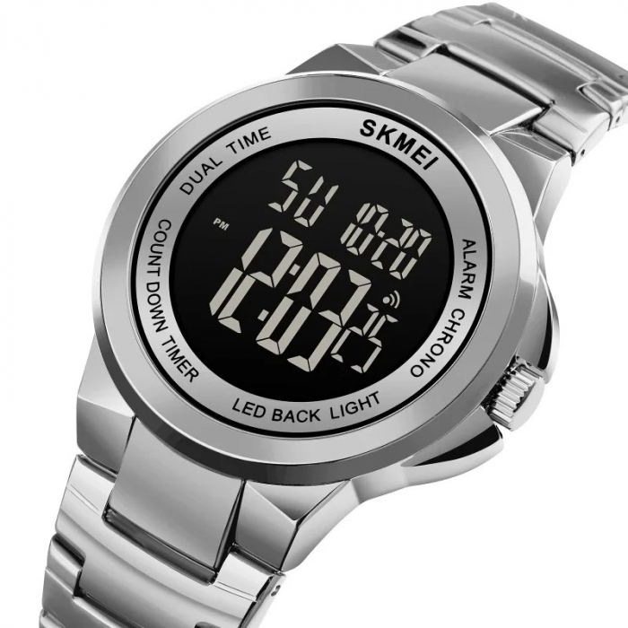 Ceas barbatesc Skmei Alarma Cronograf Casual Fashion Cronometru Digital Argintiu Negru [2]