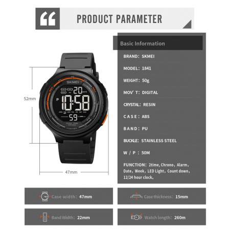Ceas barbatesc Skmei Digital Alarma Sport Fashion Cronometru Lumina fundal Negru [13]