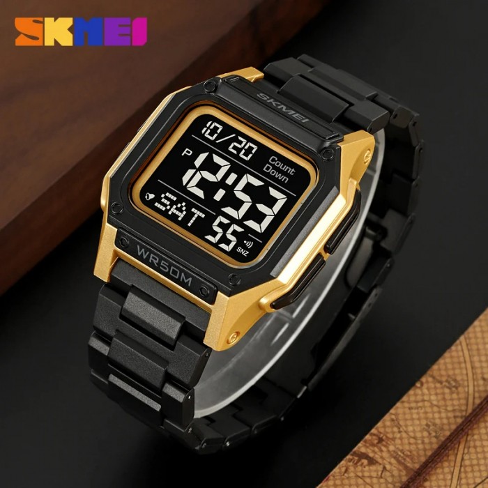 Ceas barbatesc de mana Skmei Sport Digital Casual Cronometru Alarma Negru Auriu [2]