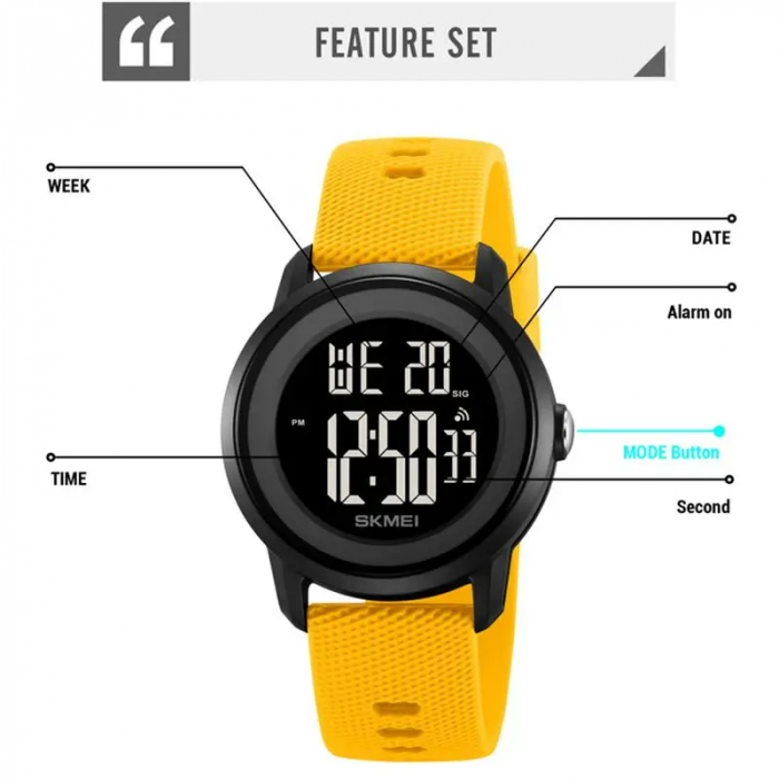 Ceas barbatesc Skmei Sport Digital Casual Fashion Galben [3]