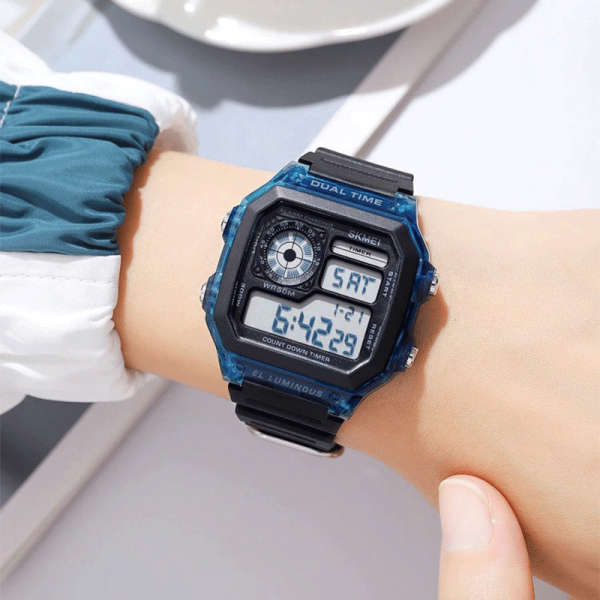 Ceas barbatesc Skmei Sport Digital Alarma Cronometru 5 ATM Lumina fundal Albastru [5]