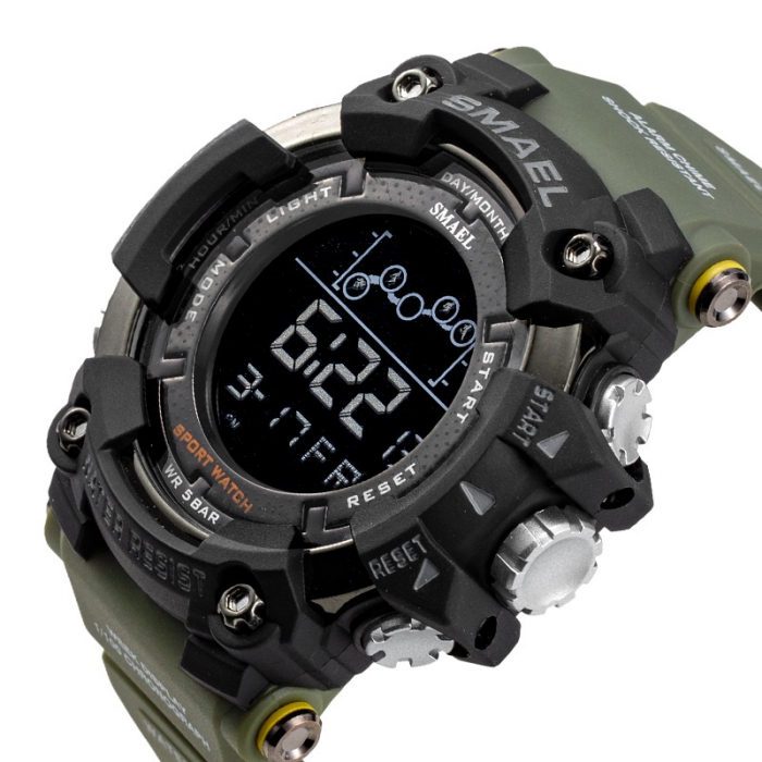 Ceas barbatesc Smael Army Green , Shock Resistant, Sport, Militar, Digital, Dual Time, Cronograf [2]