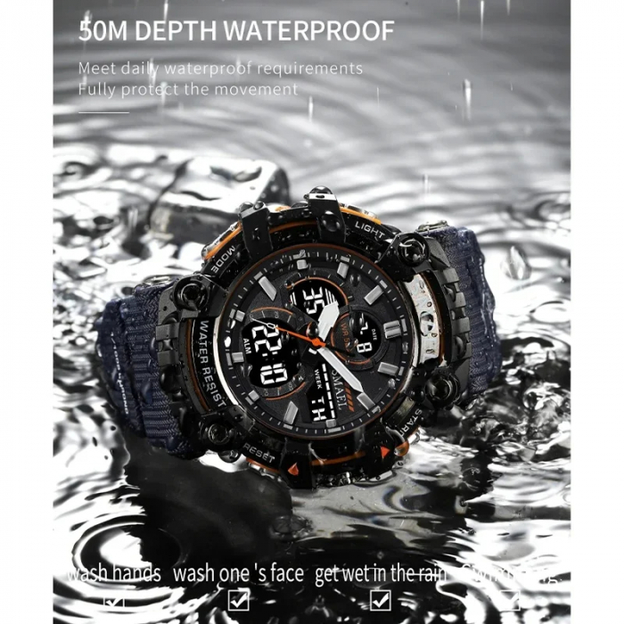 Ceas barbatesc Smael Electronic Sport Quartz Militar Negru Alarma [5]