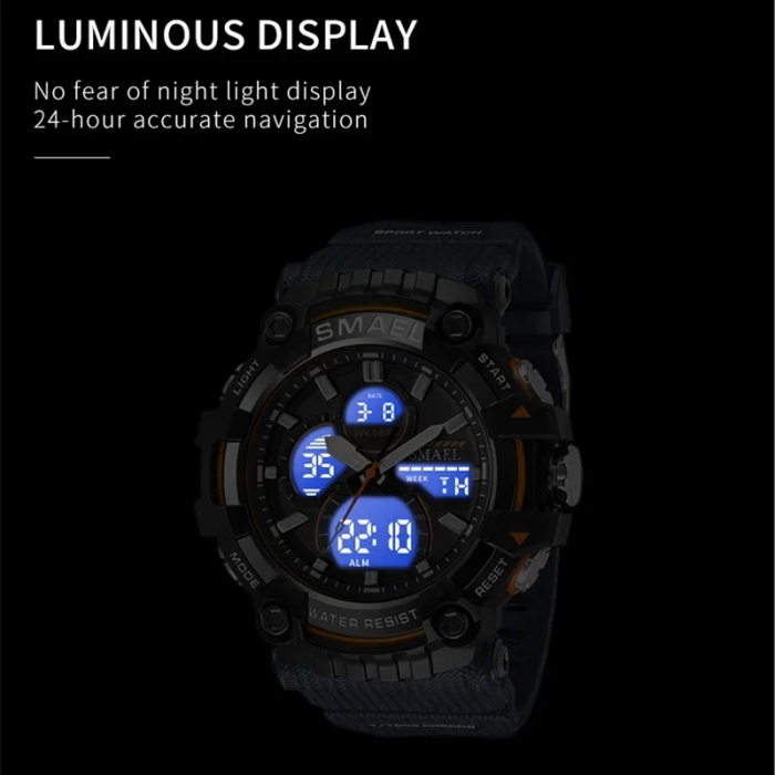 Ceas barbatesc Smael Electronic Sport Quartz Militar Negru Alarma [4]