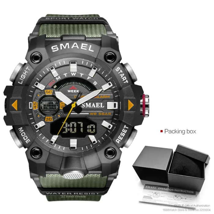 Ceas barbatesc Smael Militar Sport Analog Digital Quartz Verde [2]