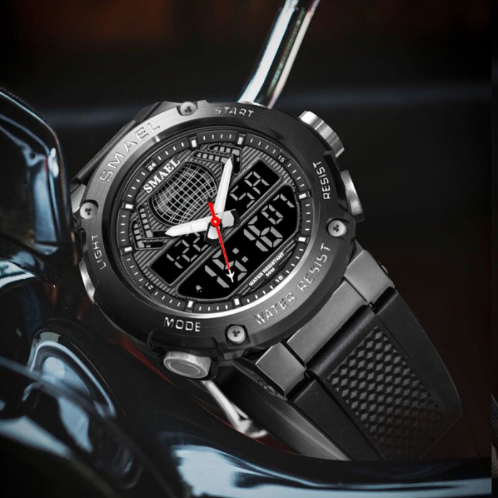 Ceas barbatesc Smael Negru Alarma Cronometru Quartz Digital [2]