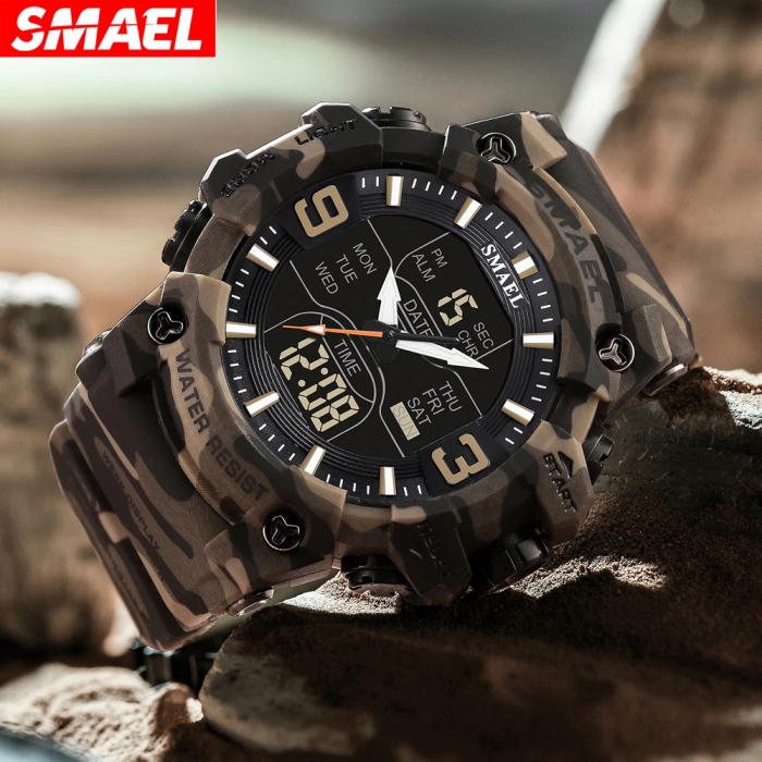 Ceas barbatesc Smael Sport Casual Stil Militar Army 5 ATM Data Lumina Alarma Cronometru Camo Khaki [2]