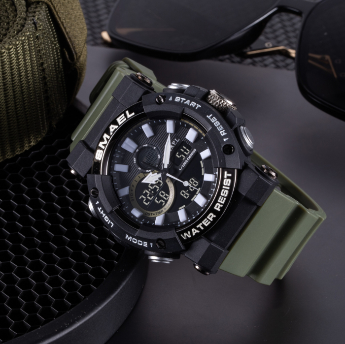 Ceas barbatesc Smael Sport Casual Dual Time Alarma Cronometru Verde [3]