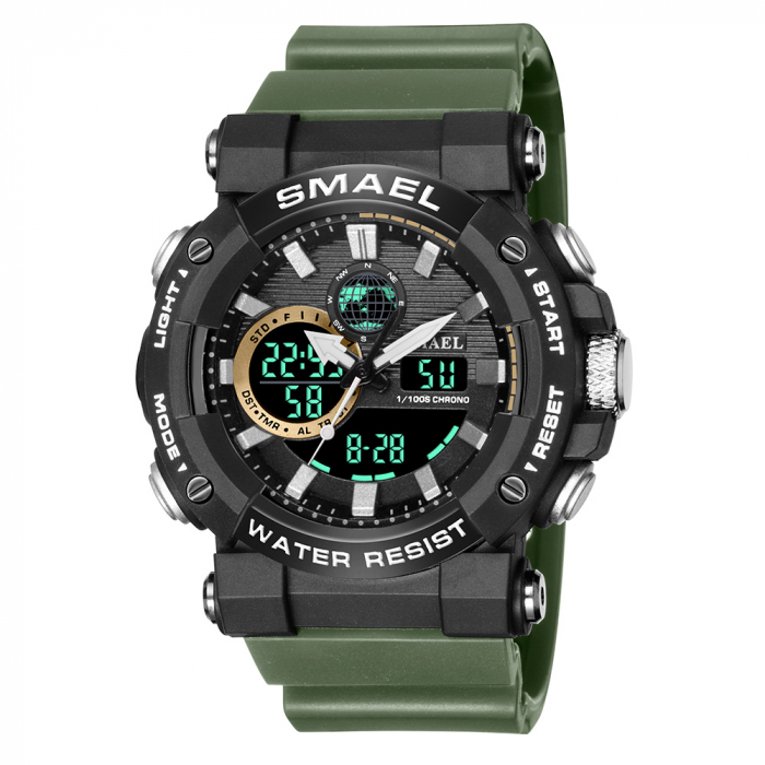 Ceas barbatesc Smael Sport Casual Dual Time Alarma Cronometru Verde [1]