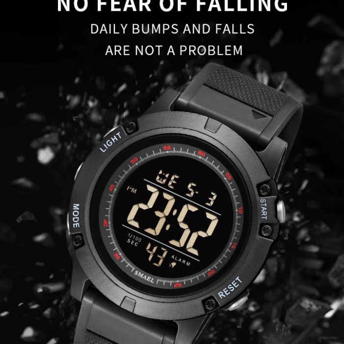 Ceas barbatesc Smael Sport Casual Fashion Digital Rezistent la apa si socuri Negru [4]