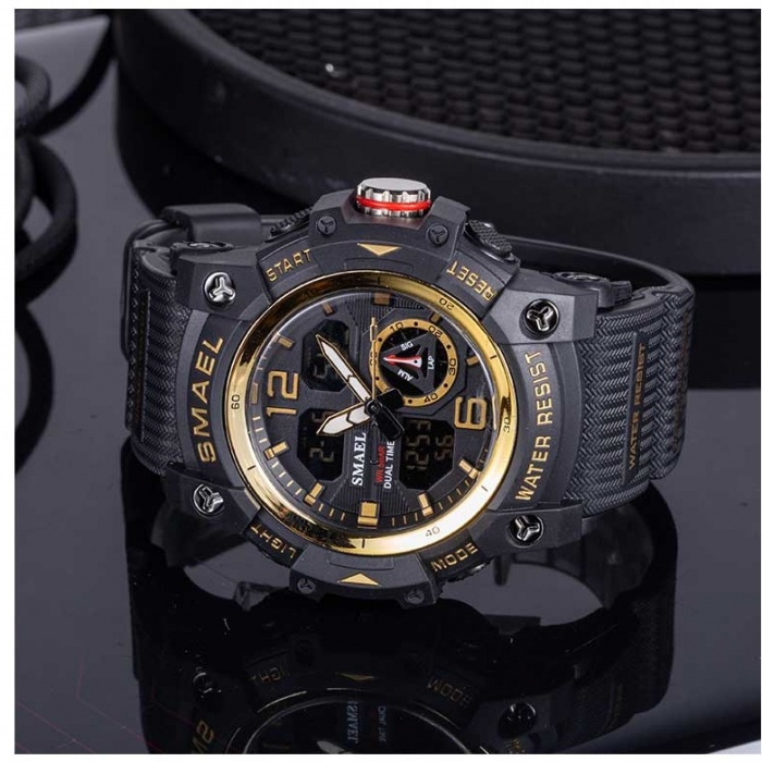 Ceas barbatesc Smael Sport Digital Cronometru Alarma Lumina Negru auriu [2]
