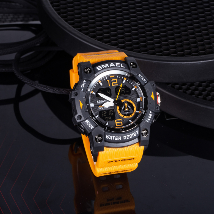 Ceas barbatesc Smael Sport Digital Cronometru Alarma Lumina Portocaliu [2]