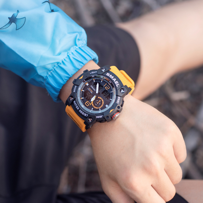 Ceas barbatesc Smael Sport Digital Cronometru Alarma Lumina Portocaliu [3]