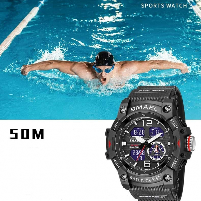 Ceas barbatesc Smael Sport Digital Cronometru Alarma Lumina Negru [3]