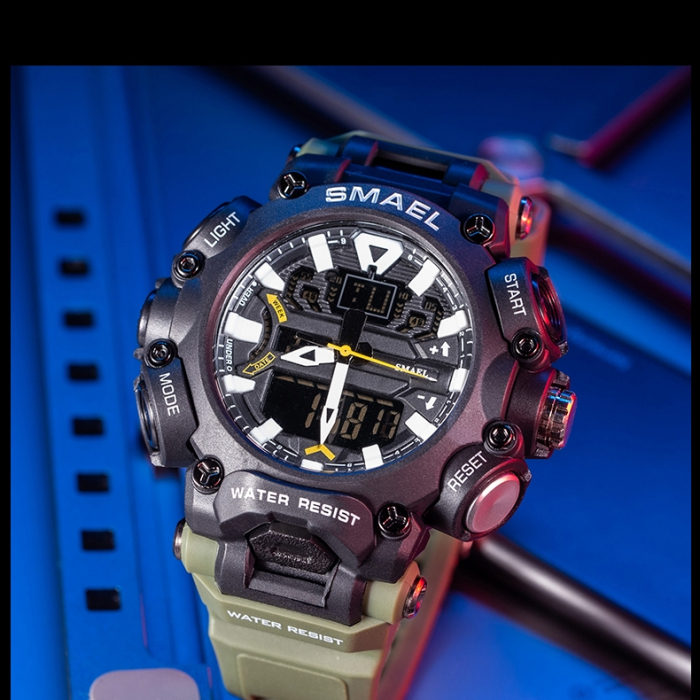 Ceas barbatesc Smael Sport Dual time Afisaj Digital Data Verde [2]