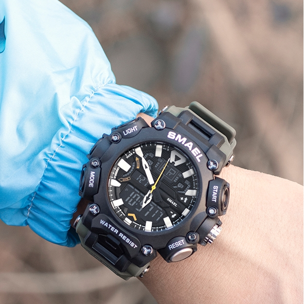 Ceas barbatesc Smael Sport Dual time Afisaj Digital Data Verde [4]