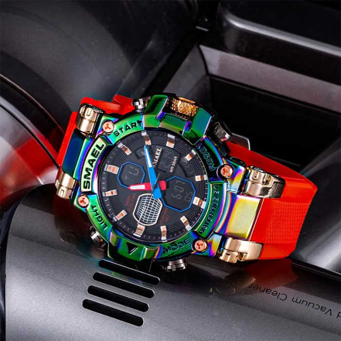 Ceas barbati Smael Sport Electronic Militar Dual Time  Alarma Rosu Cronometru [3]