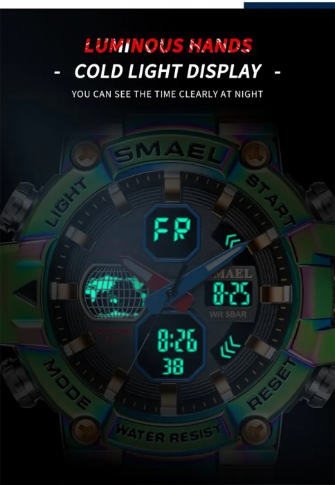 Ceas barbati Smael Sport Electronic Militar Dual Time  Alarma Rosu Cronometru [4]
