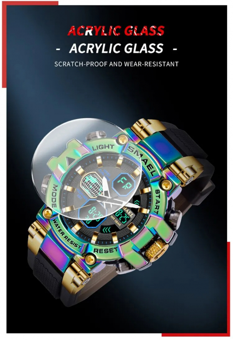 Ceas barbati Smael Sport Electronic Militar Dual Time  Alarma Rosu Cronometru [2]