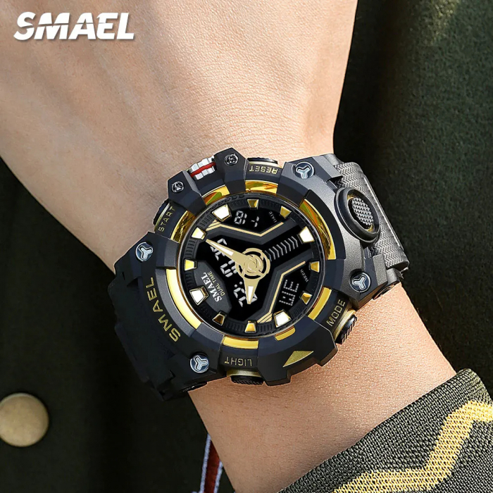 Ceas barbatesc Smael Electronic Sport Quartz Digital Analog Militar Negru auriu [3]