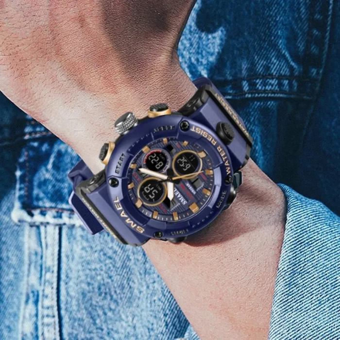 Ceas barbatesc Smael Sport Militar Quartz Analog Electronic Albastru Cronometru [2]