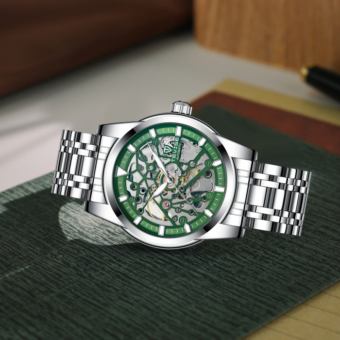 Ceas barbatesc Tevise Mecanic Automatic Business Luxury Argintiu Verde [3]