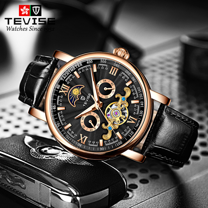 Ceas barbatesc Tevise Mecanic Automatic Elegant Self Wind Fashion Luxury Negru/Auriu [2]