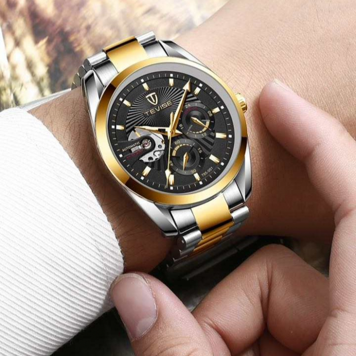 Ceas barbatesc Tevise Mecanic Automatic Otel Analog Business Elegant Argintiu [2]