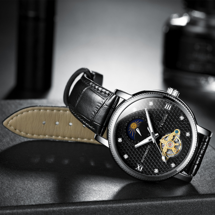 Ceas barbatesc Tevise Mecanic Automatic Piele Negru [2]