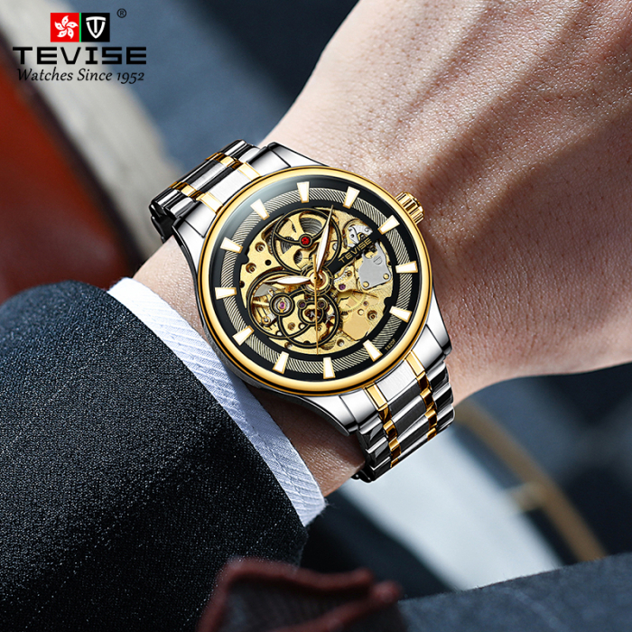 Ceas barbatesc Tevise Analog Skeleton Mecanic Automatic Luxury Otel inoxidabil Business [3]