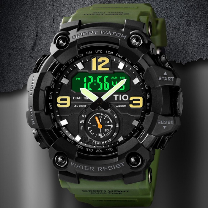 Ceas barbatesc Tio 1994 Quartz Digital Army Military Sport Dual Time [4]