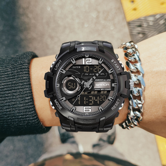 Ceas barbatesc TIO Alarma Cronometru Lumina Silicon Quartz Digital Analog [7]