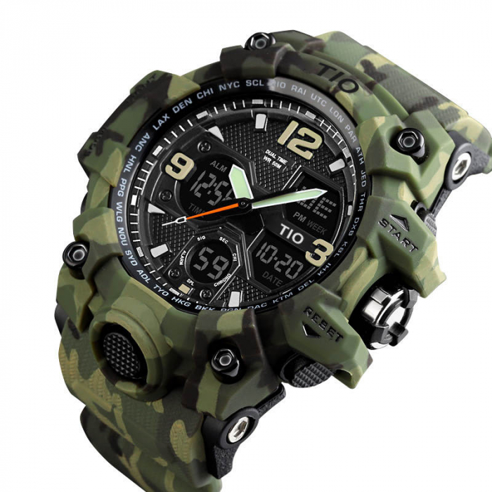 Ceas barbatesc, Tio, Cronograf, Sport, Army, Militar, Digital, Rezistent la apa si socuri, Camuflaj [2]