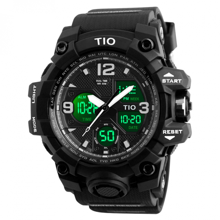 Ceas barbatesc, Tio, Cronograf, Militar, Sport, Army, Digital, Rezistent la apa si socuri, Negru [2]
