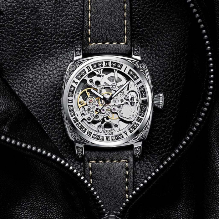 Ceas barbatesc Tio Mecanic Automatic  Skeleton Negru Curea piele Casual [2]