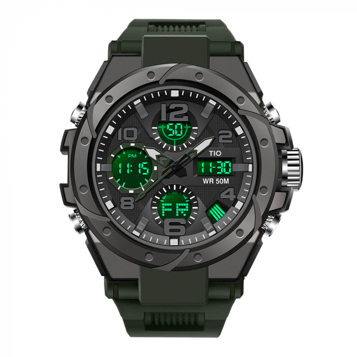 Ceas barbatesc TIO Militar Cronograf Digital Sport Verde Alarma [3]
