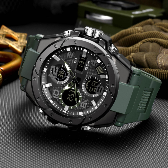 Ceas barbatesc TIO Militar Cronograf Digital Sport Verde Alarma [4]