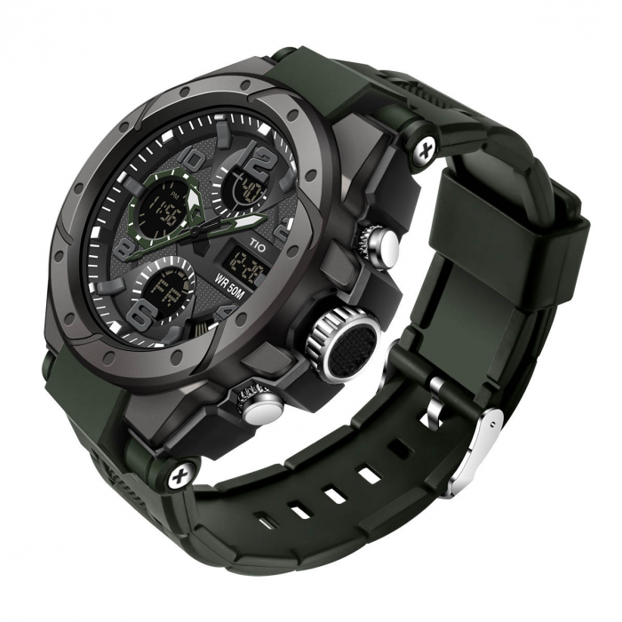 Ceas barbatesc TIO Militar Cronograf Digital Sport Verde Alarma [2]