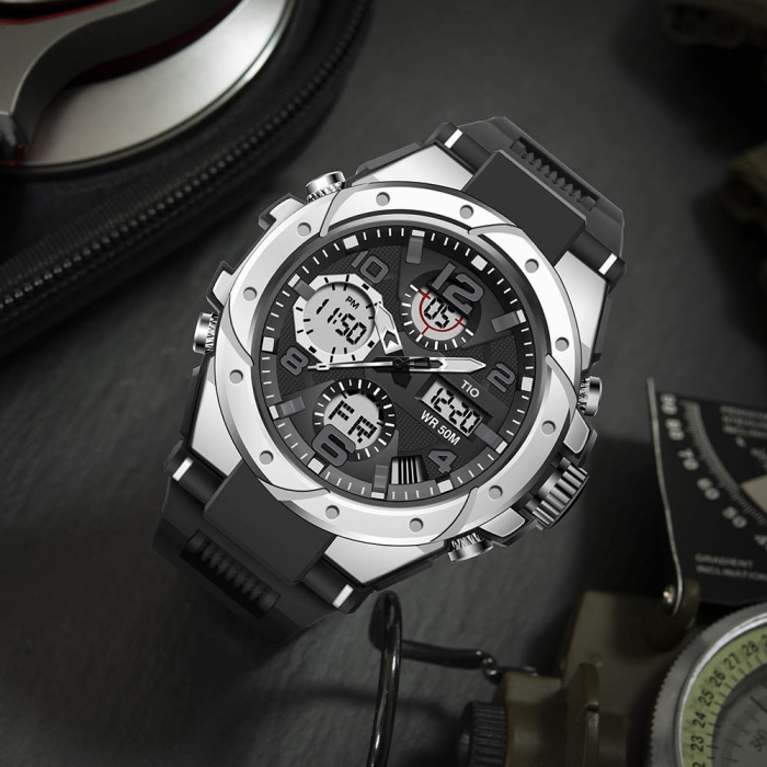 Ceas barbatesc TIO Militar Cronograf Digital Sport  Alarma Argintiu [4]