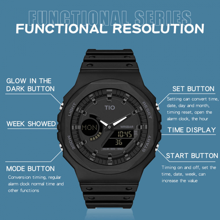 Ceas barbatesc TIO Sport Digital Analog Cronometru Data Alarma [4]