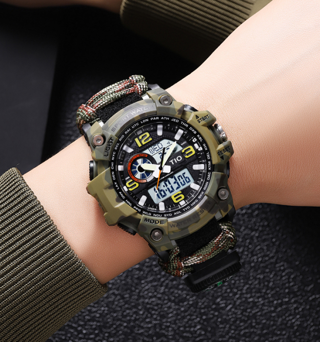 Ceas barbatesc Tio® Stil Militar, Army, Supravietuire, Cremene foc, Busola, Paracord, Fluier [4]